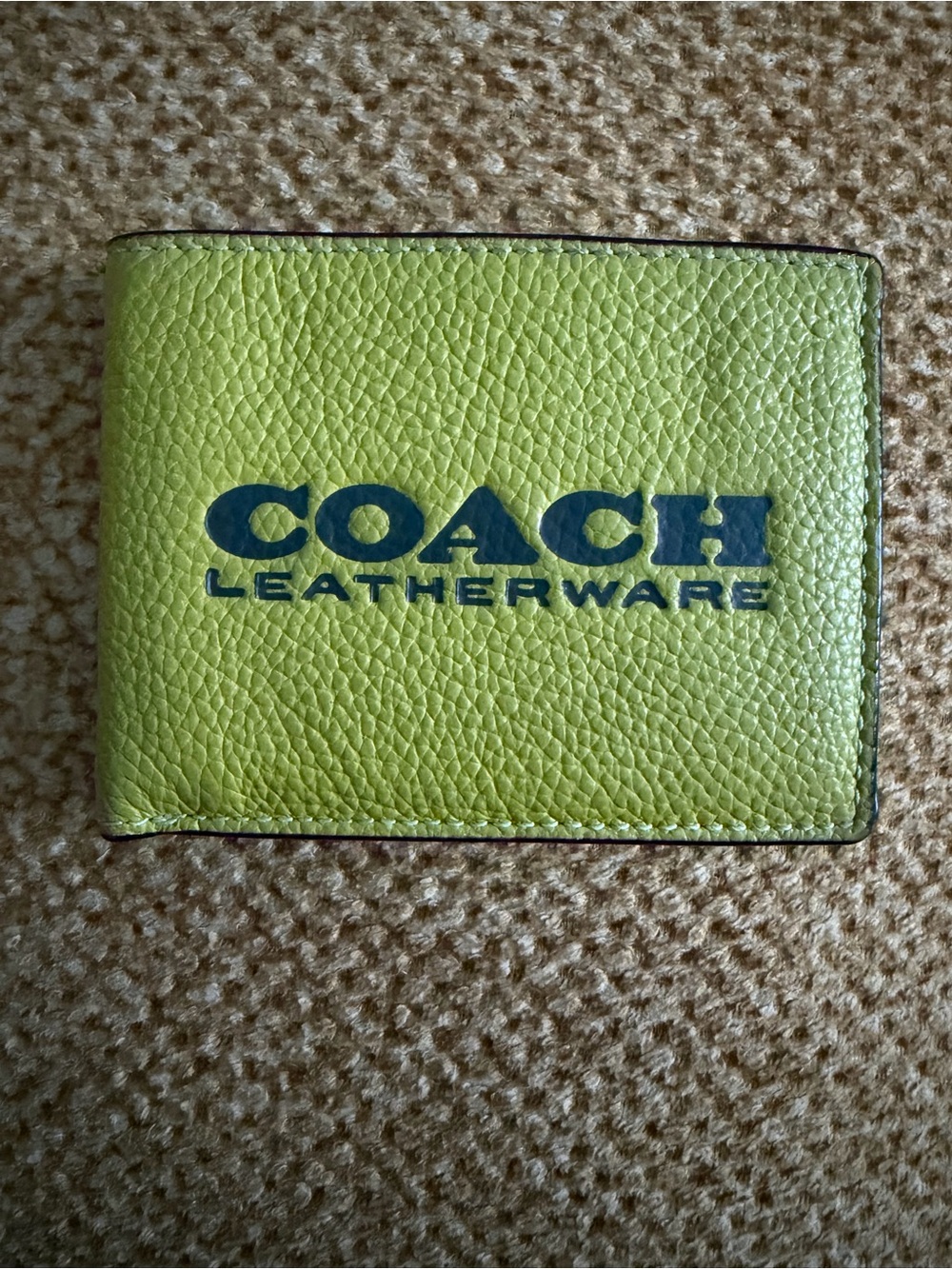 COACH Lime Green Pebbled Leather Card Holder with Logo